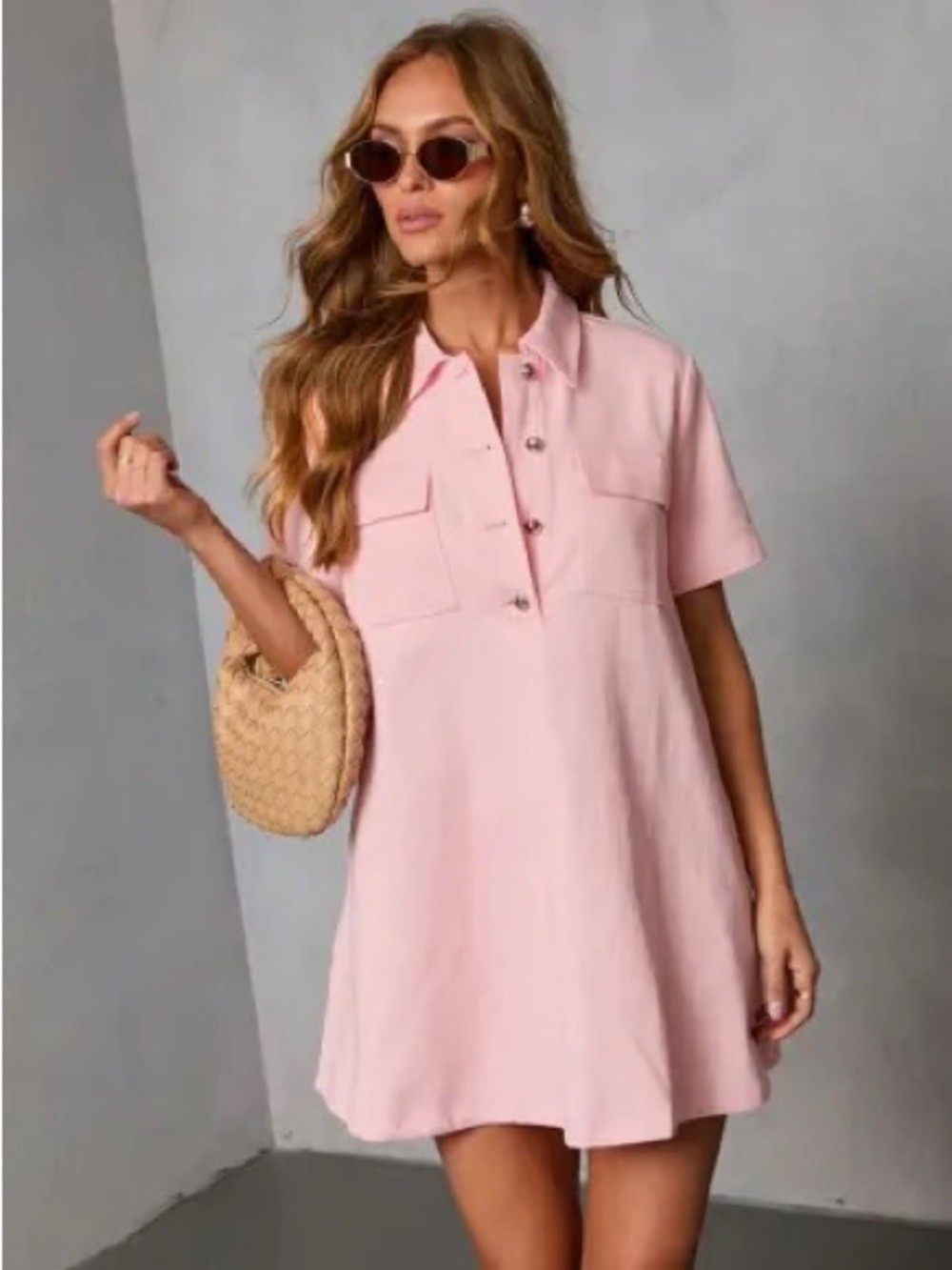 English Factory Blush Pink Short-Sleeve Shirtdress